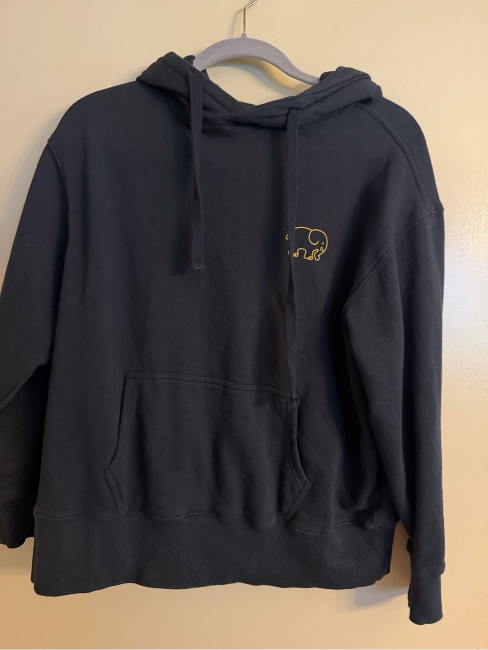 ivory ella Small Black Hoodie with Small Yellow Elephant Logo